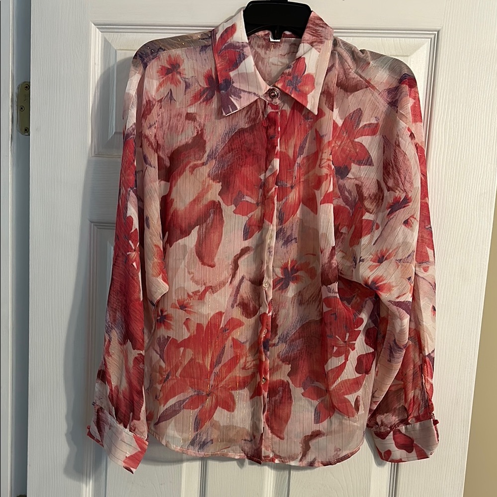 Floral Sheer Button-Up Blouse